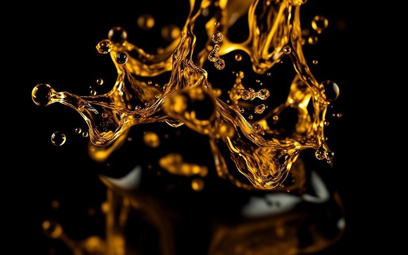 Close-up splash of golden diesel fuel