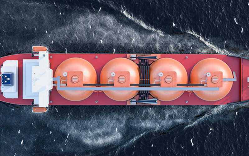 Aerial view of an LNG carrier at sea