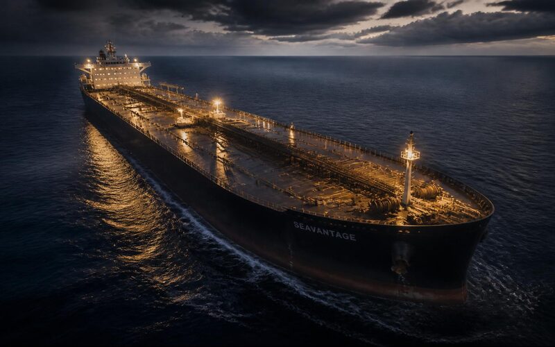 Crude oil tanker underway at sea